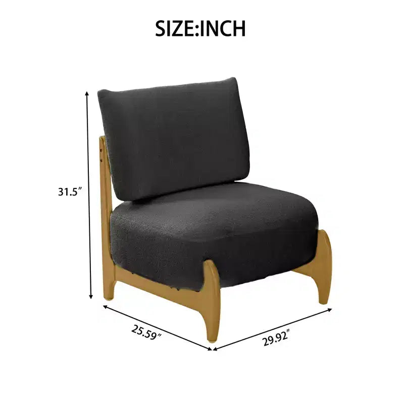 TUYOHW Modern Wood Accent Chair with Soft Teddy Upholstered Armless Reading Chair with Wood Legs Leisure Low Chairs for Living Room, Bedroom