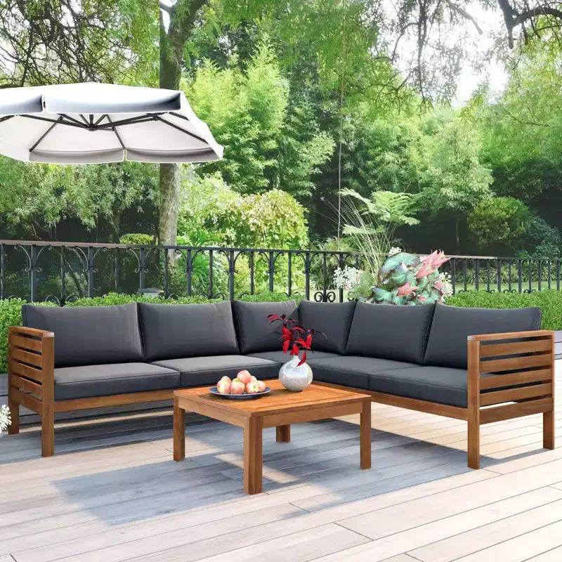 GDFStudio Xavier Salon de jardin modulaire japonais 4 pièces en bois d'acacia avec table basse et coussins