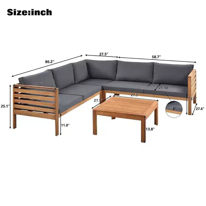 GDFStudio Xavier Salon de jardin modulaire japonais 4 pièces en bois d'acacia avec table basse et coussins
