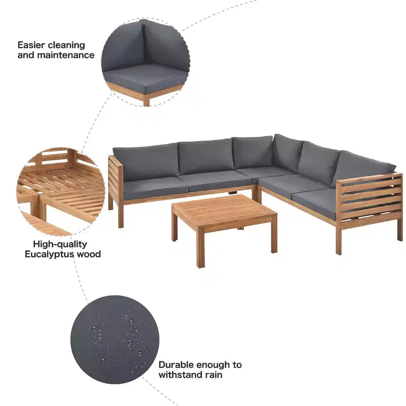 GDFStudio Xavier Salon de jardin modulaire japonais 4 pièces en bois d'acacia avec table basse et coussins