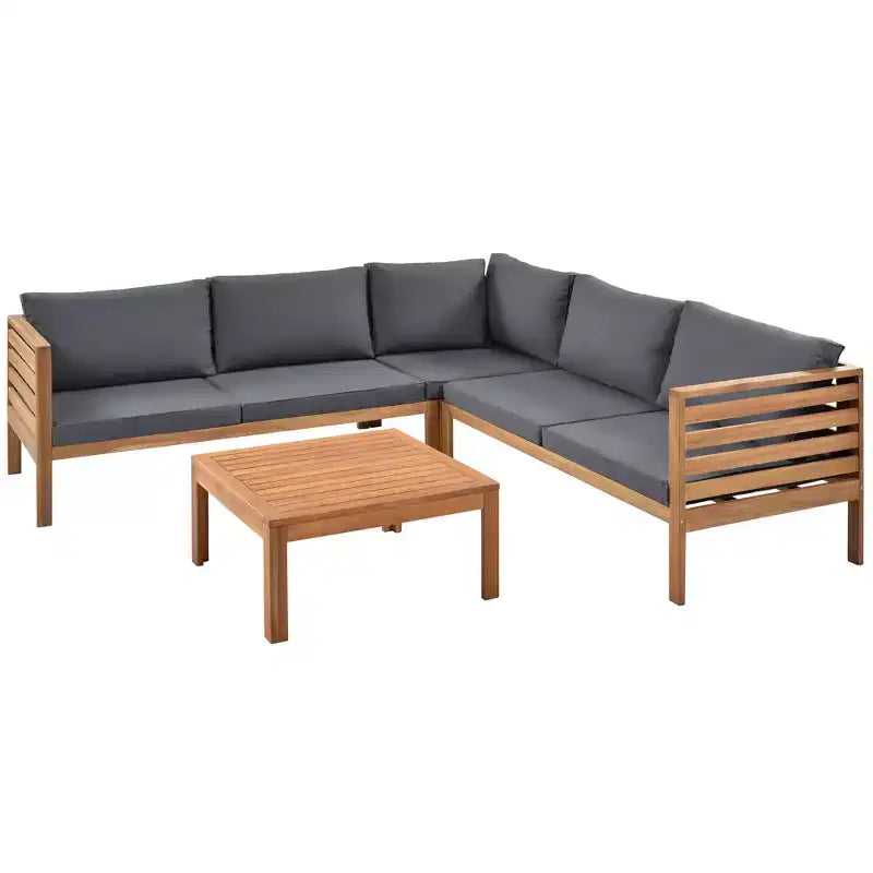 GDFStudio Xavier Salon de jardin modulaire japonais 4 pièces en bois d'acacia avec table basse et coussins