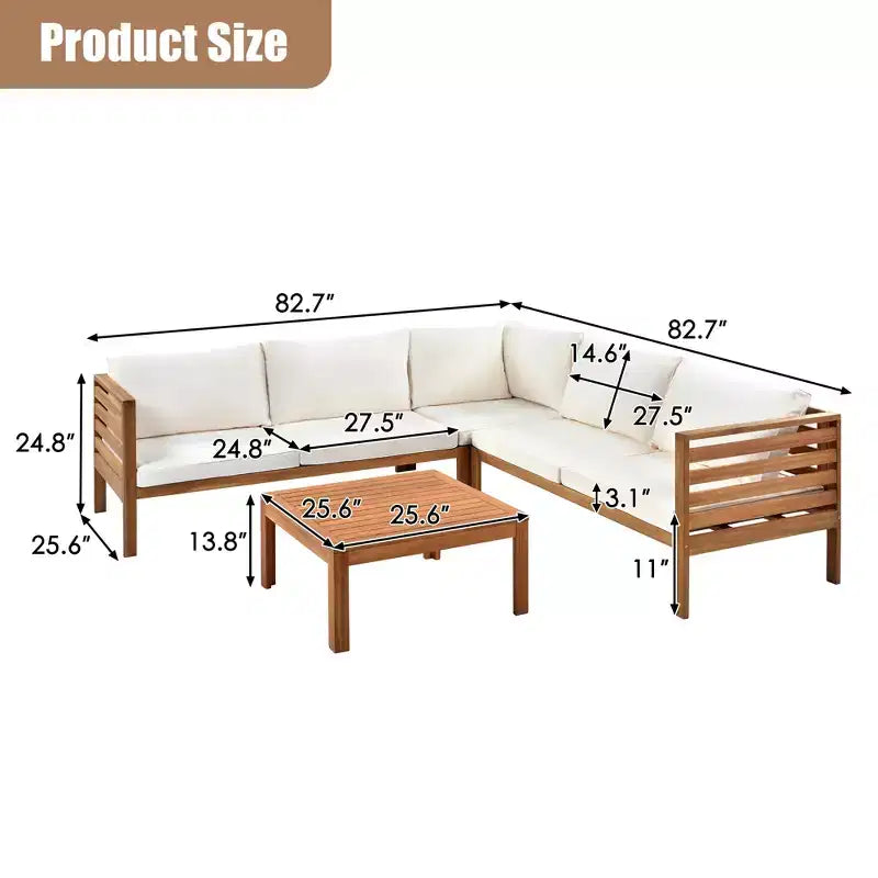GDFStudio Xavier Salon de jardin modulaire japonais 4 pièces en bois d'acacia avec table basse et coussins