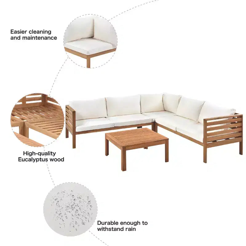 GDFStudio Xavier Salon de jardin modulaire japonais 4 pièces en bois d'acacia avec table basse et coussins