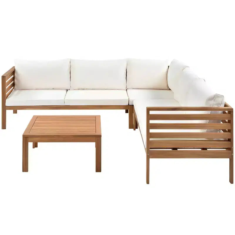 GDFStudio Xavier Salon de jardin modulaire japonais 4 pièces en bois d'acacia avec table basse et coussins