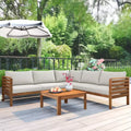 GDFStudio Xavier Patio Japanese 4-Piece Acacia Wood Modular Sofa Set with Coffee Table and Cushions