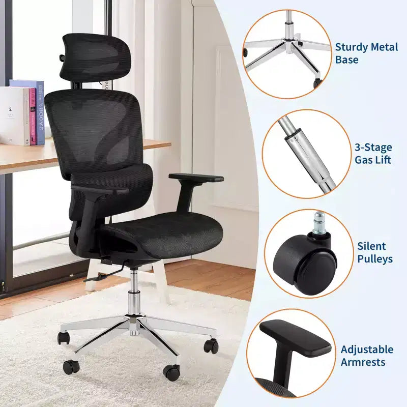 Chaise de bureau ergonomique en maille, soutien lombaire, accoudoirs réglables 4D, réglage de l'inclinaison et de la hauteur, pivotant à 360°, chaise de bureau à domicile, chaise de jeu et d'étude