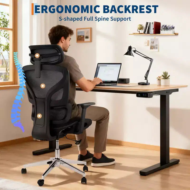 Chaise de bureau ergonomique en maille, soutien lombaire, accoudoirs réglables 4D, réglage de l'inclinaison et de la hauteur, pivotant à 360°, chaise de bureau à domicile, chaise de jeu et d'étude