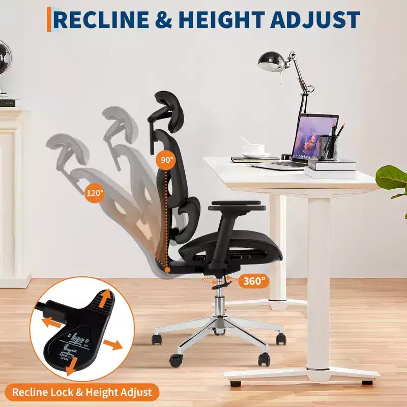 Chaise de bureau ergonomique en maille, soutien lombaire, accoudoirs réglables 4D, réglage de l'inclinaison et de la hauteur, pivotant à 360°, chaise de bureau à domicile, chaise de jeu et d'étude