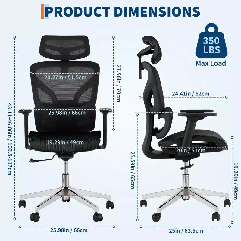 Chaise de bureau ergonomique en maille, soutien lombaire, accoudoirs réglables 4D, réglage de l'inclinaison et de la hauteur, pivotant à 360°, chaise de bureau à domicile, chaise de jeu et d'étude