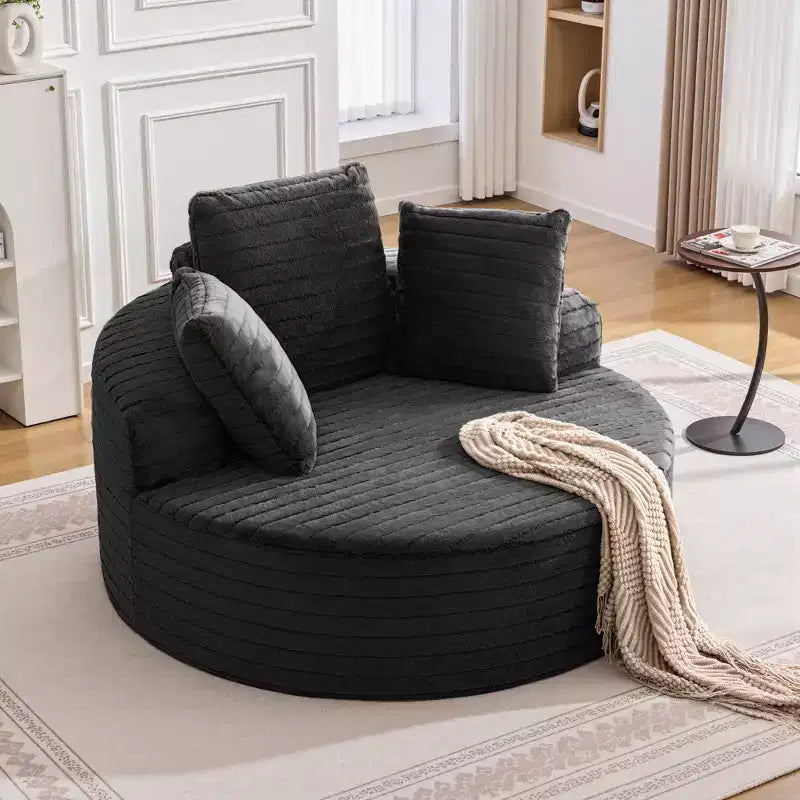 KERDOM Oversized Round Sofa with Cushioned Backrest, Single Cloud Floor Sofa Chair For Living Room, No Assembly Required, Black