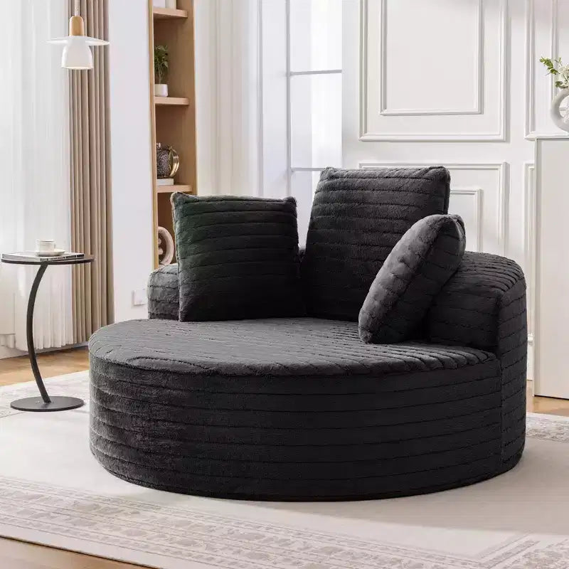 KERDOM Oversized Round Sofa with Cushioned Backrest, Single Cloud Floor Sofa Chair For Living Room, No Assembly Required, Black