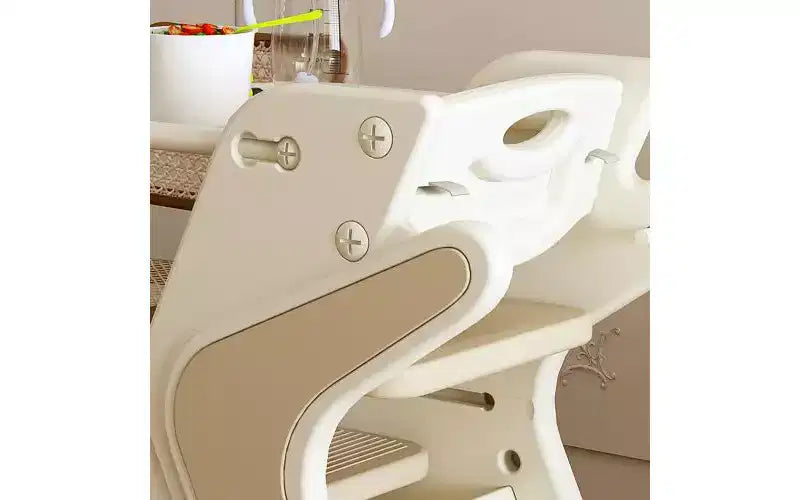 JVNOXK Chaise haute multifonctionnelle réglable en hauteur pour les repas et l'alimentation des enfants, dotée d'un harnais de sécurité à cinq points et d'un plateau amovible. Blanc