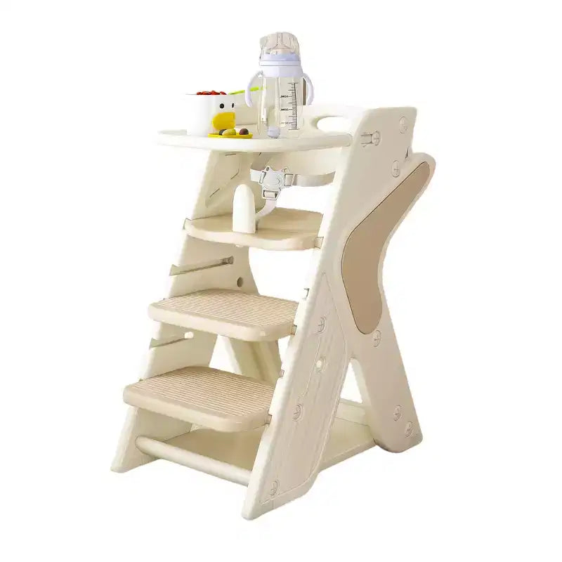 JVNOXK Chaise haute multifonctionnelle réglable en hauteur pour les repas et l'alimentation des enfants, dotée d'un harnais de sécurité à cinq points et d'un plateau amovible. Blanc