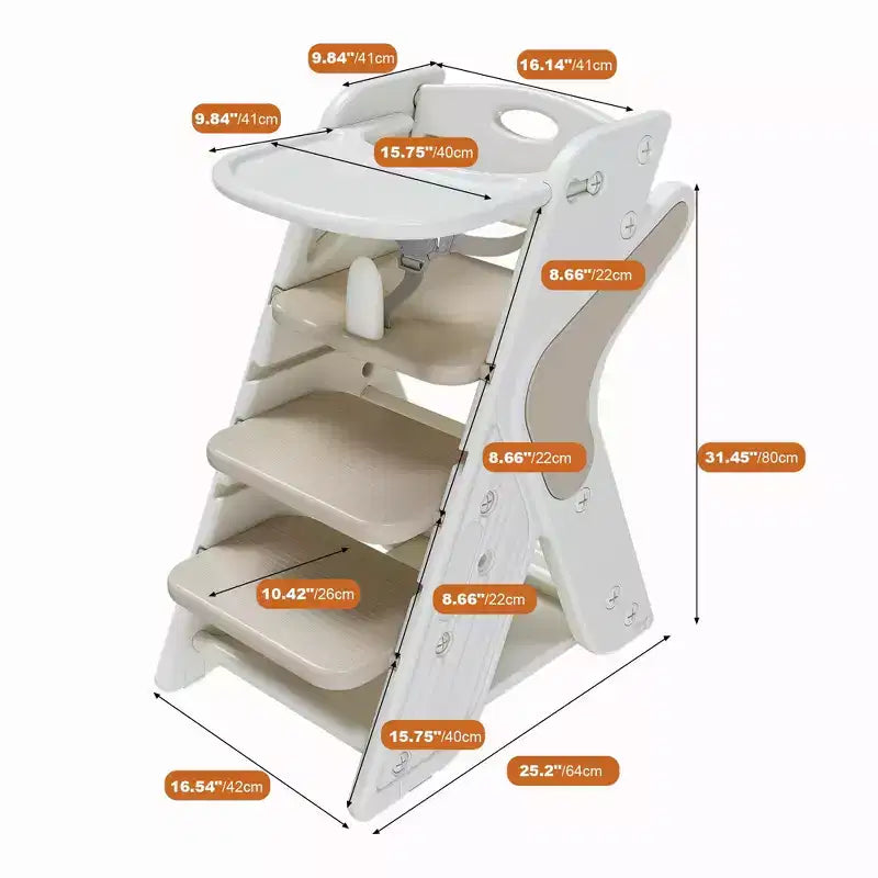 JVNOXK Chaise haute multifonctionnelle réglable en hauteur pour les repas et l'alimentation des enfants, dotée d'un harnais de sécurité à cinq points et d'un plateau amovible. Blanc