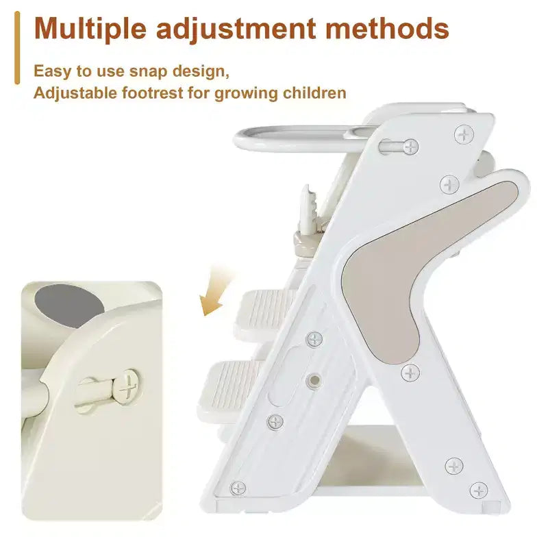 JVNOXK Chaise haute multifonctionnelle réglable en hauteur pour les repas et l'alimentation des enfants, dotée d'un harnais de sécurité à cinq points et d'un plateau amovible. Blanc