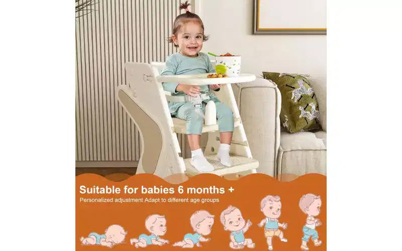 JVNOXK Chaise haute multifonctionnelle réglable en hauteur pour les repas et l'alimentation des enfants, dotée d'un harnais de sécurité à cinq points et d'un plateau amovible. Blanc