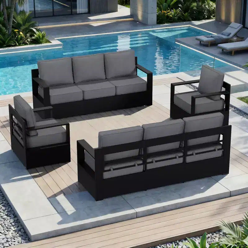 Ensemble sectionnel d'extérieur en aluminium UPTIOT pour 8 personnes avec deux canapés 3 places et fauteuils