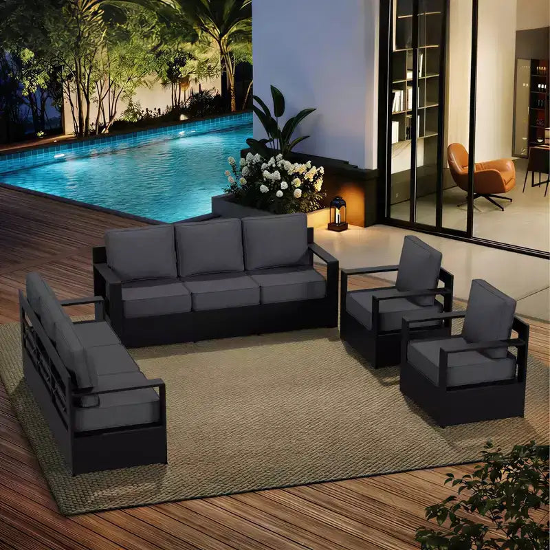 Ensemble sectionnel d'extérieur en aluminium UPTIOT pour 8 personnes avec deux canapés 3 places et fauteuils