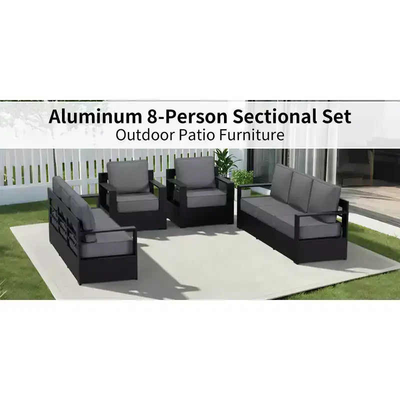 Ensemble sectionnel d'extérieur en aluminium UPTIOT pour 8 personnes avec deux canapés 3 places et fauteuils