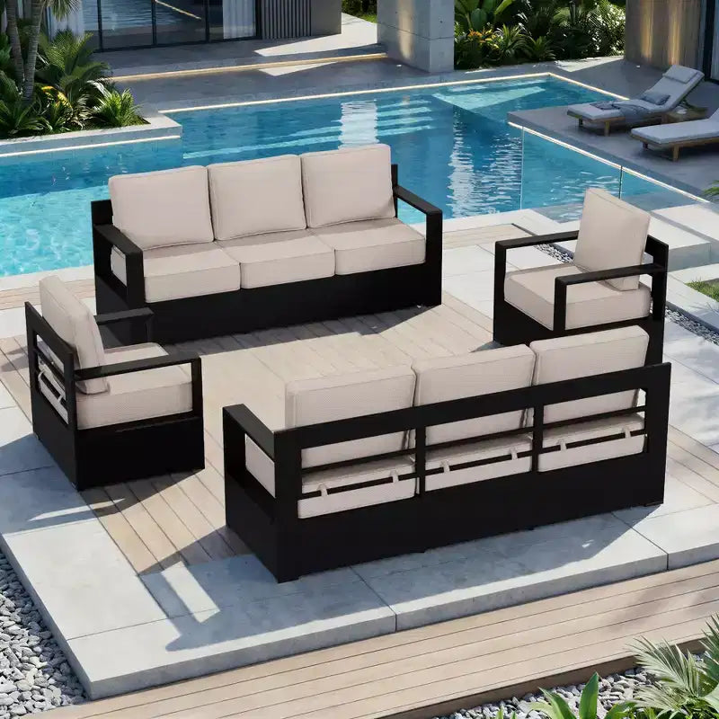 Ensemble sectionnel d'extérieur en aluminium UPTIOT pour 8 personnes avec deux canapés 3 places et fauteuils