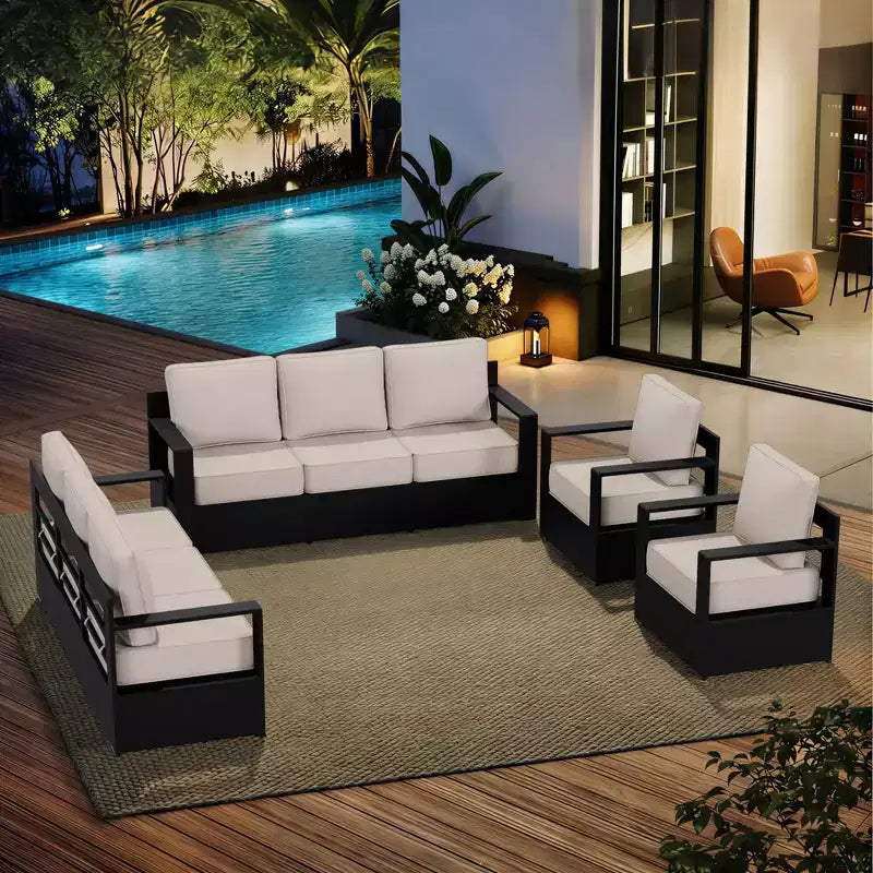 Ensemble sectionnel d'extérieur en aluminium UPTIOT pour 8 personnes avec deux canapés 3 places et fauteuils