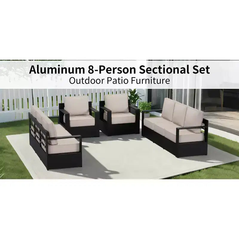 Ensemble sectionnel d'extérieur en aluminium UPTIOT pour 8 personnes avec deux canapés 3 places et fauteuils
