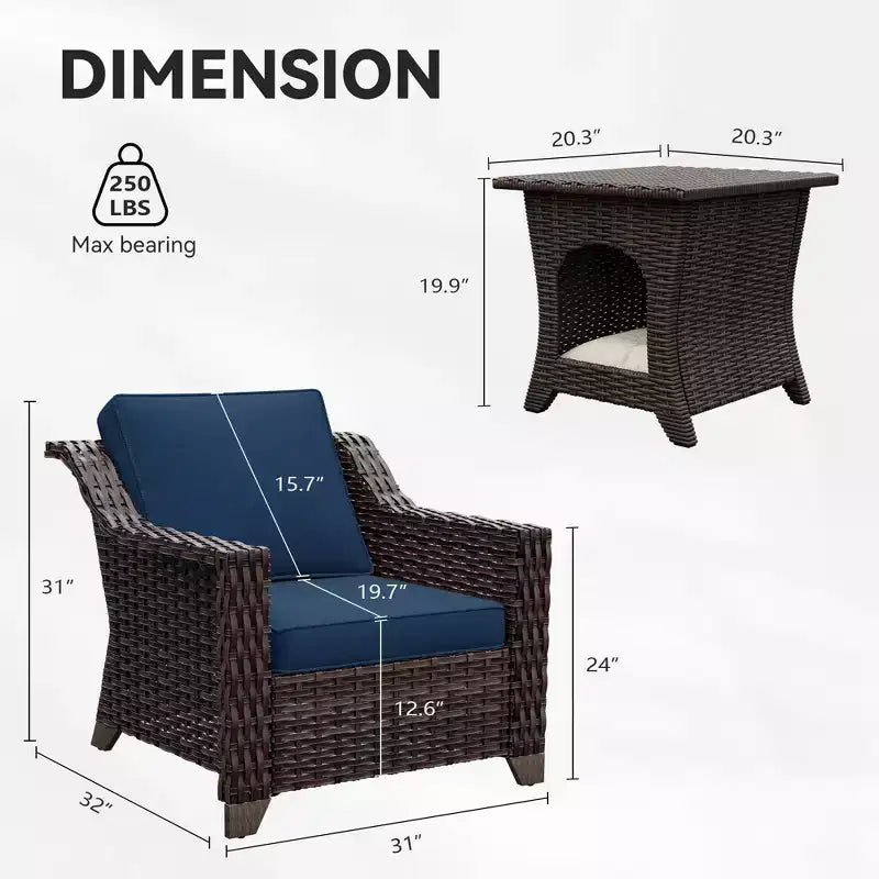 Ensemble de chaises de patio en rotin de qualité supérieure UPTIOT avec table basse pour espaces extérieurs adaptés aux animaux de compagnie