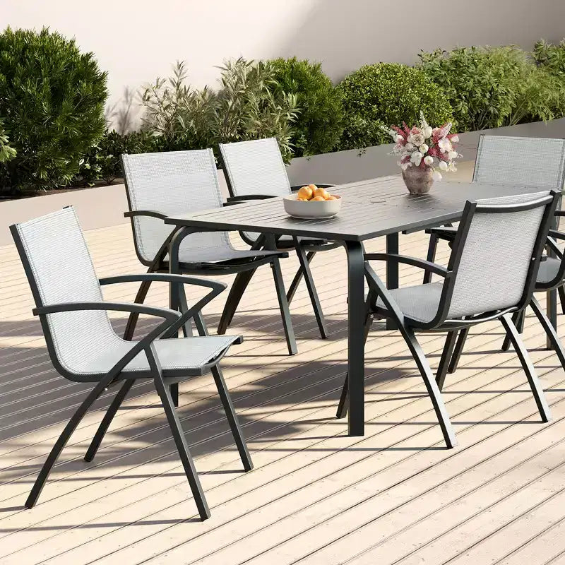 COZONY Table à manger de terrasse en aluminium 71 avec trou de parasol, table d'extérieur rectangulaire résistante aux intempéries pour 6 à 8 personnes, terrasse et jardin