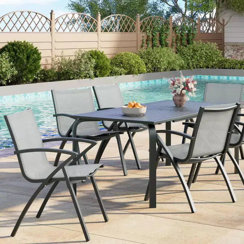 COZONY Table à manger de terrasse en aluminium 71 avec trou de parasol, table d'extérieur rectangulaire résistante aux intempéries pour 6 à 8 personnes, terrasse et jardin