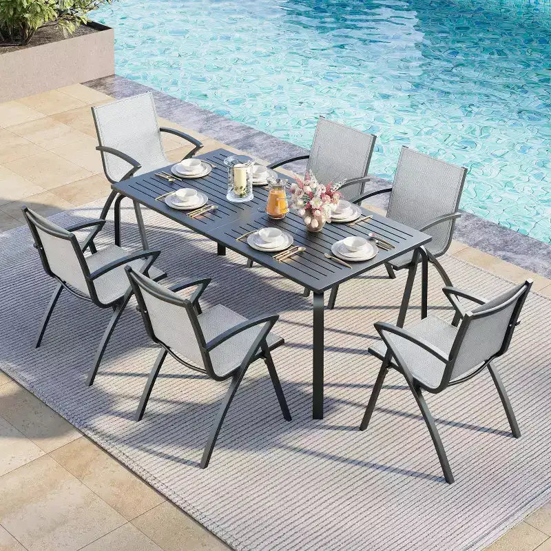 COZONY Table à manger de terrasse en aluminium 71 avec trou de parasol, table d'extérieur rectangulaire résistante aux intempéries pour 6 à 8 personnes, terrasse et jardin