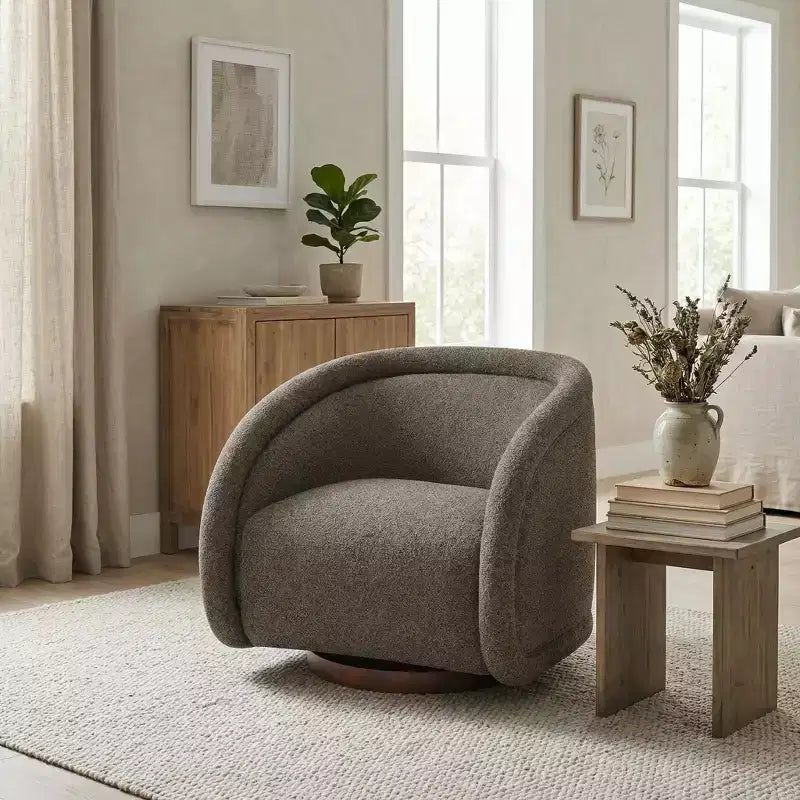 Christopher Knight Home Sabbo Modern Boucl Swivel Chair with Solid Wood Base