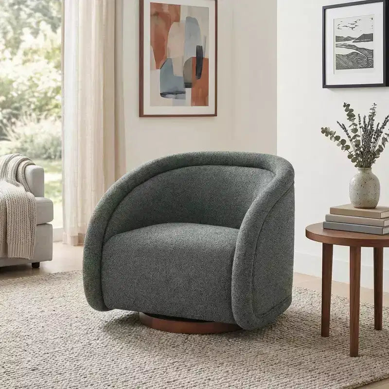Christopher Knight Home Sabbo Modern Boucl Swivel Chair with Solid Wood Base