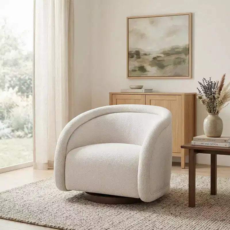 Christopher Knight Home Sabbo Modern Boucl Swivel Chair with Solid Wood Base