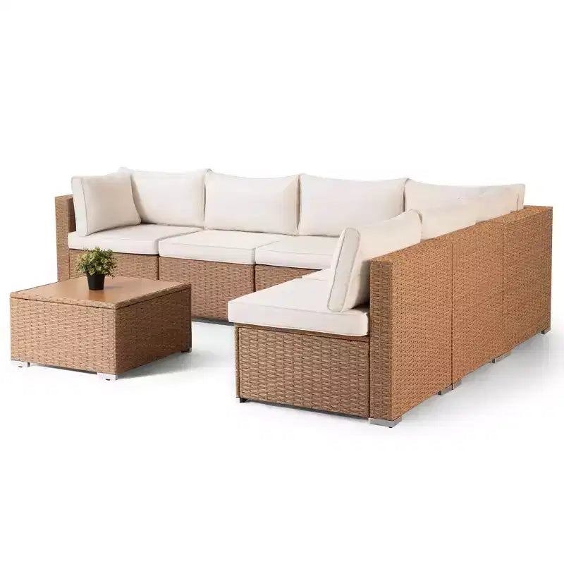 LAUSAINT HOME Ensemble de meubles de patio en rotin 7 pièces
