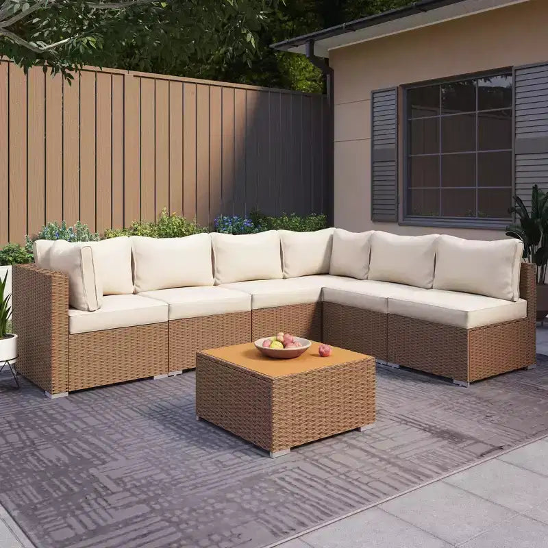 LAUSAINT HOME Ensemble de meubles de patio en rotin 7 pièces