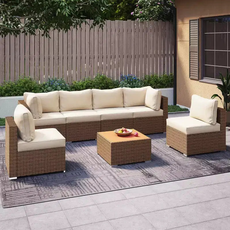 LAUSAINT HOME Ensemble de meubles de patio en rotin 7 pièces