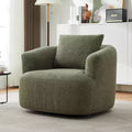 Etokfoks 360 Degree Swivel Accent Chair 38.2 Inch Wide Upholstered Barrel Chair Deep Seat Boucle Fabric for Living Room Bedroom Office Green