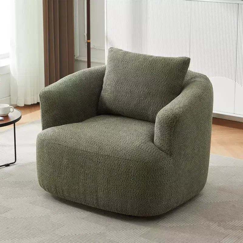 Fauteuil d'appoint pivotant à 360° Etokfoks, fauteuil club rembourré de 97 cm de large, siège profond en tissu bouclé pour salon, chambre, bureau, vert