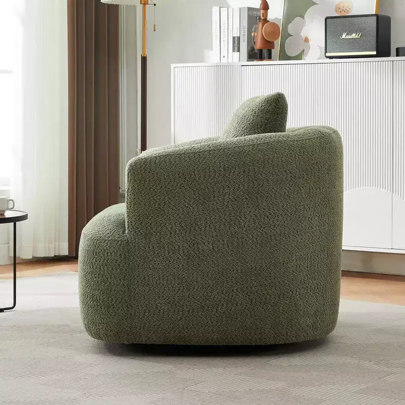 Fauteuil d'appoint pivotant à 360° Etokfoks, fauteuil club rembourré de 97 cm de large, siège profond en tissu bouclé pour salon, chambre, bureau, vert