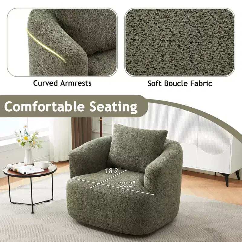 Fauteuil d'appoint pivotant à 360° Etokfoks, fauteuil club rembourré de 97 cm de large, siège profond en tissu bouclé pour salon, chambre, bureau, vert