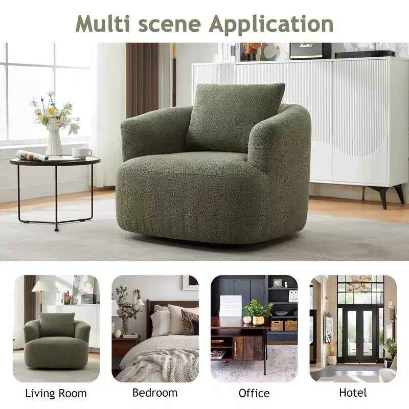Fauteuil d'appoint pivotant à 360° Etokfoks, fauteuil club rembourré de 97 cm de large, siège profond en tissu bouclé pour salon, chambre, bureau, vert