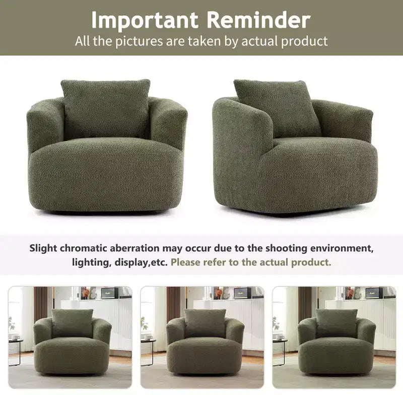 Fauteuil d'appoint pivotant à 360° Etokfoks, fauteuil club rembourré de 97 cm de large, siège profond en tissu bouclé pour salon, chambre, bureau, vert