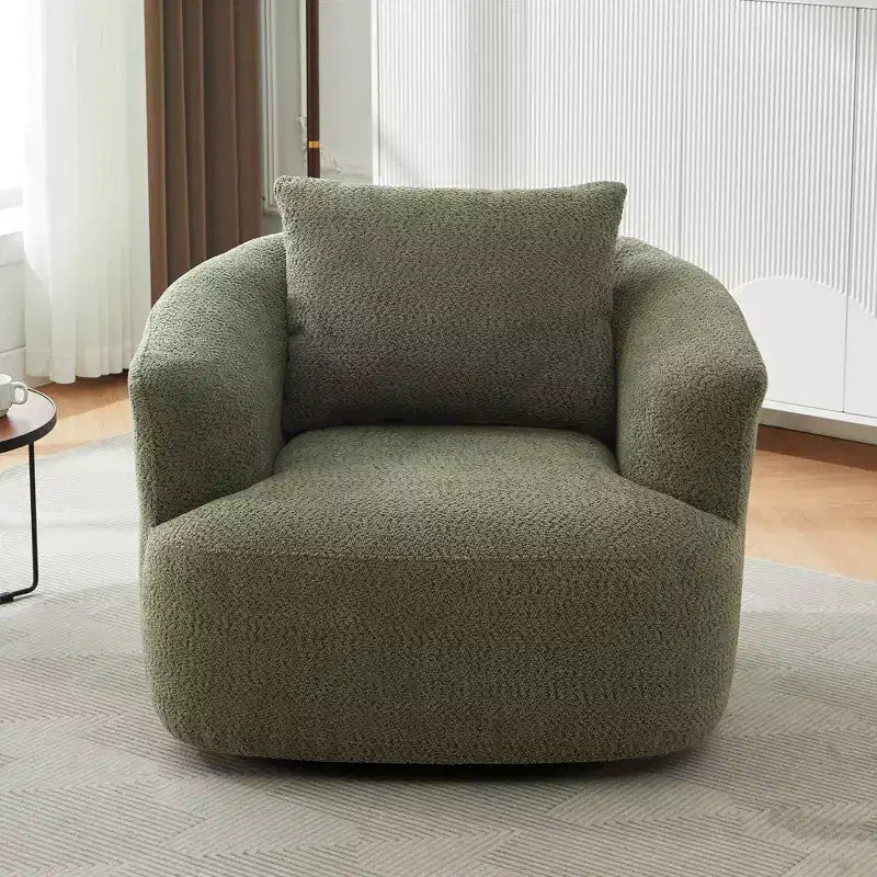 Fauteuil d'appoint pivotant à 360° Etokfoks, fauteuil club rembourré de 97 cm de large, siège profond en tissu bouclé pour salon, chambre, bureau, vert