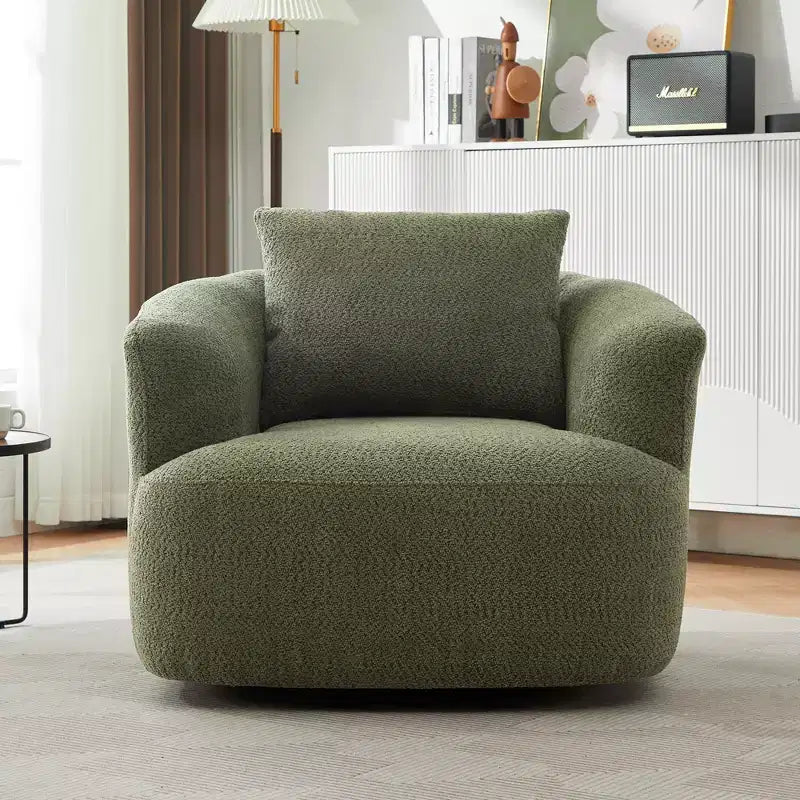 Fauteuil d'appoint pivotant à 360° Etokfoks, fauteuil club rembourré de 97 cm de large, siège profond en tissu bouclé pour salon, chambre, bureau, vert