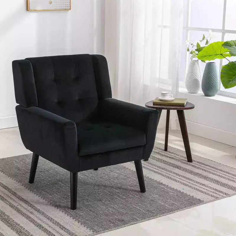 Etokfoks velvet accent chair with ergonomic padded seat tight back arms solid wood black legs 29.5W x 29.5D x 34.6H inches