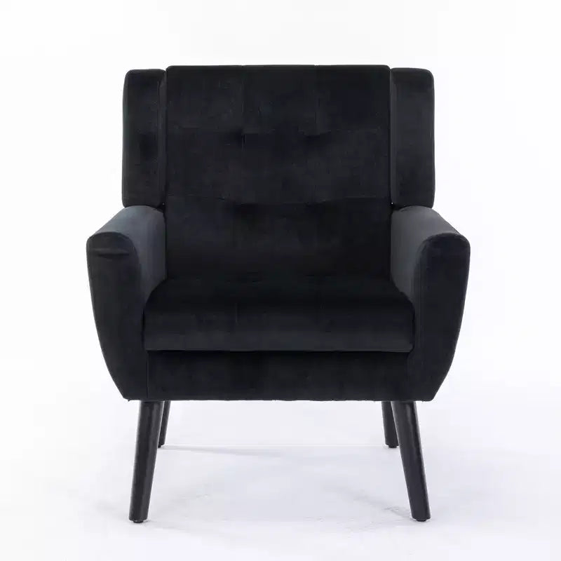 Fauteuil d'appoint en velours Etokfoks avec siège rembourré ergonomique, dossier et accoudoirs capitonnés, pieds en bois massif noir 29.5L x 29.5P x 34.6H pouces