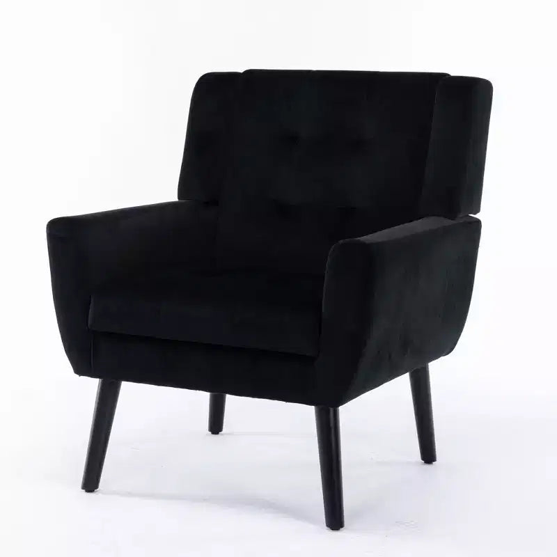 Fauteuil d'appoint en velours Etokfoks avec siège rembourré ergonomique, dossier et accoudoirs capitonnés, pieds en bois massif noir 29.5L x 29.5P x 34.6H pouces