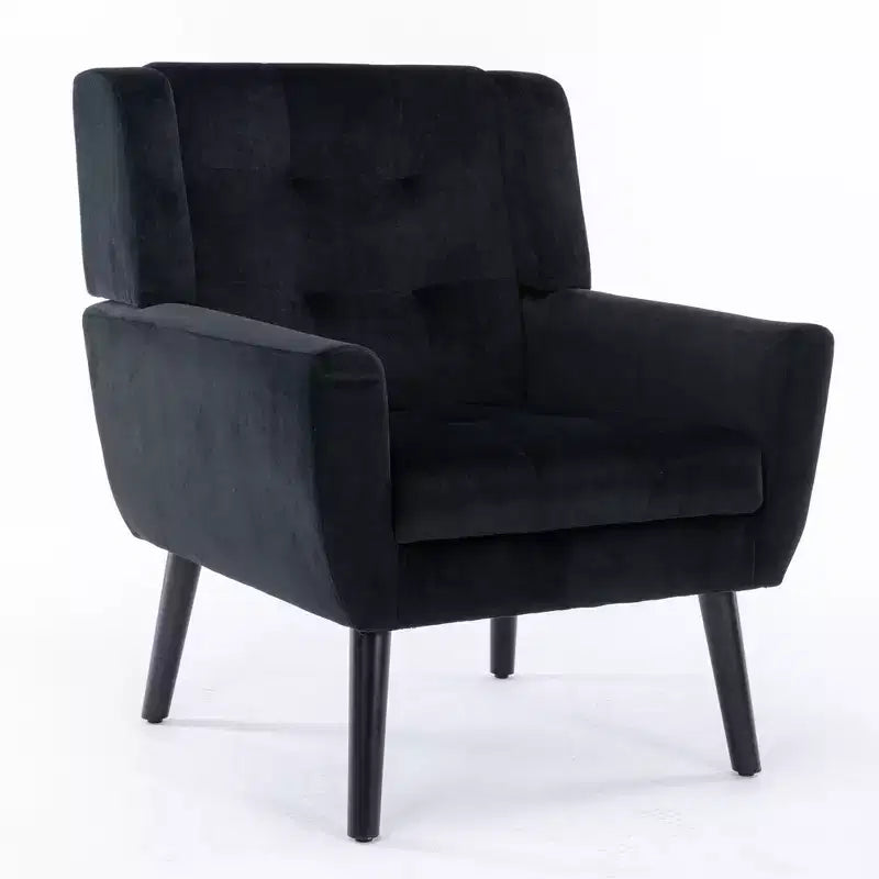 Fauteuil d'appoint en velours Etokfoks avec siège rembourré ergonomique, dossier et accoudoirs capitonnés, pieds en bois massif noir 29.5L x 29.5P x 34.6H pouces