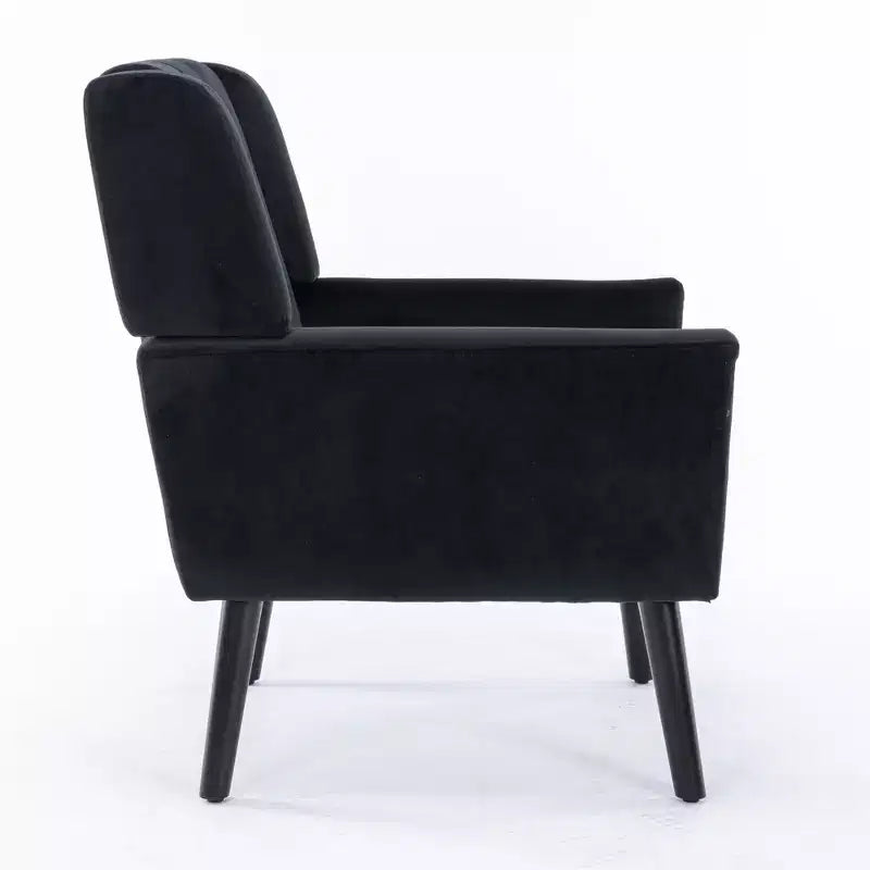 Fauteuil d'appoint en velours Etokfoks avec siège rembourré ergonomique, dossier et accoudoirs capitonnés, pieds en bois massif noir 29.5L x 29.5P x 34.6H pouces