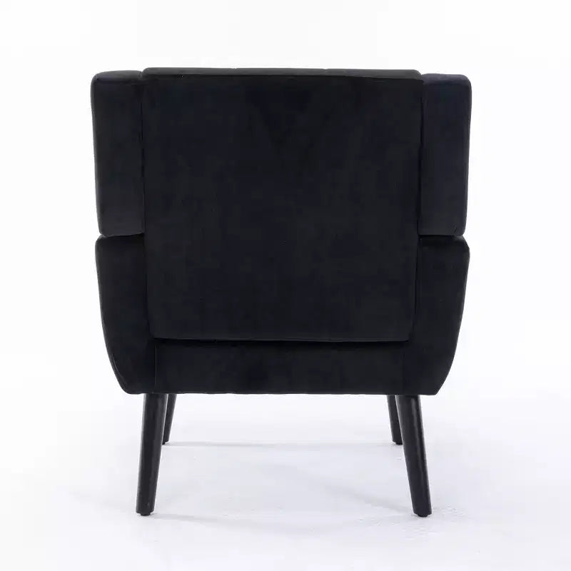 Fauteuil d'appoint en velours Etokfoks avec siège rembourré ergonomique, dossier et accoudoirs capitonnés, pieds en bois massif noir 29.5L x 29.5P x 34.6H pouces